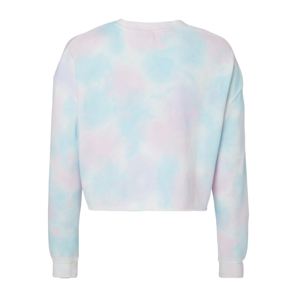 Independent Trading Co. Women's Lightweight Crop Crewneck Sweatshirt, Tie Dye Cotton Candy, Back view