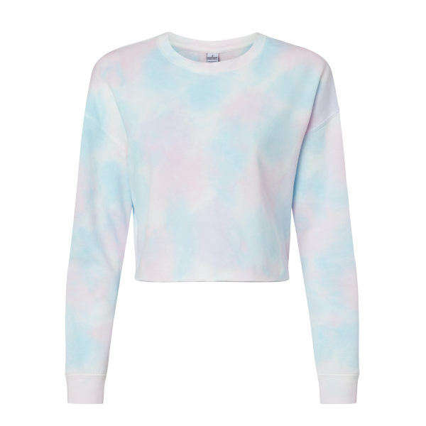 Independent Trading Co. Women's Lightweight Crop Crewneck Sweatshirt, Tie Dye Cotton Candy, Front view