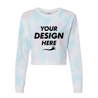 Independent Trading Co. Women's Lightweight Crop Crewneck Sweatshirt, Tie Dye Cotton Candy, Front view, Mockup