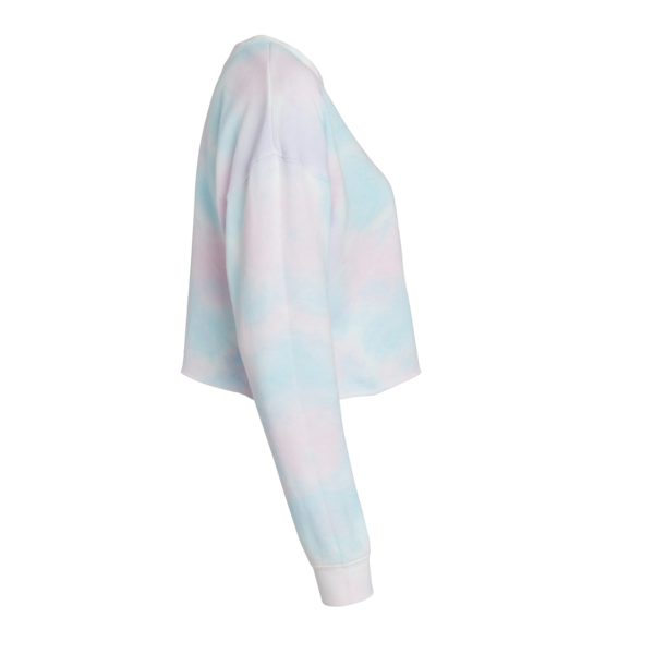Independent Trading Co. Women's Lightweight Crop Crewneck Sweatshirt, Tie Dye Cotton Candy, Right Sleeve view