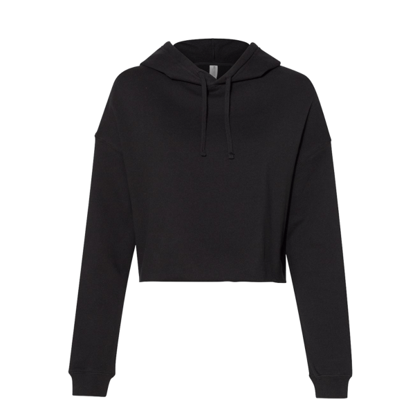 Independent Trading Co. Women’s Lightweight Crop Hooded Sweatshirt, Black, Front view