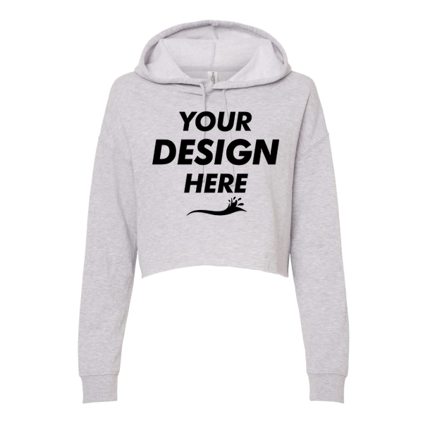 Independent Trading Co. Women’s Lightweight Crop Hooded Sweatshirt, Grey Heather, Front view, Mockup