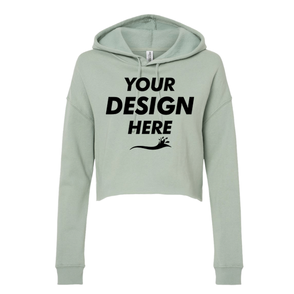 Independent Trading Co. Women’s Lightweight Crop Hooded Sweatshirt, Sage, Front view, Mockup
