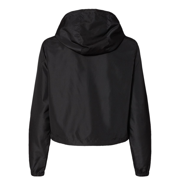 Independent Trading Co. Women's Lightweight Quarter-Zip Pullover Crop Windbreaker, Black / Black, Back view