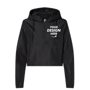 Independent Trading Co. Women's Lightweight Quarter-Zip Pullover Crop Windbreaker, Black / Black, Front view, Mockup