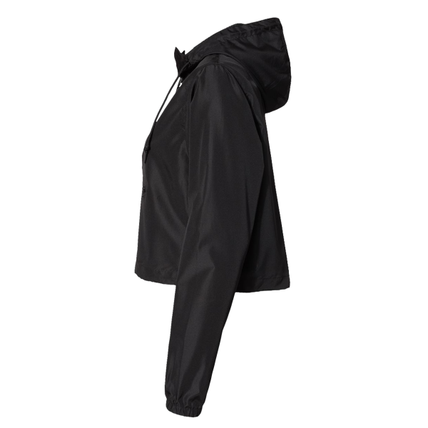 Independent Trading Co. Women's Lightweight Quarter-Zip Pullover Crop Windbreaker, Black / Black, Left Sleeve view
