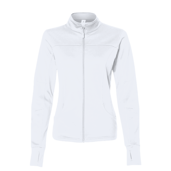 Independent Trading Co. Women's Poly-Tech Full-Zip Track Jacket, White, Front view