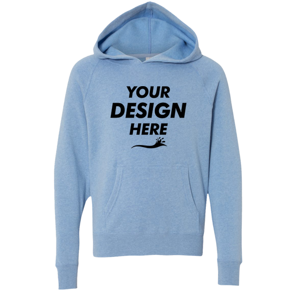 Independent Trading Co. Youth Lightweight Special Blend Raglan Hooded Sweatshirt, Pacific / Pacific, Front view, Mockup