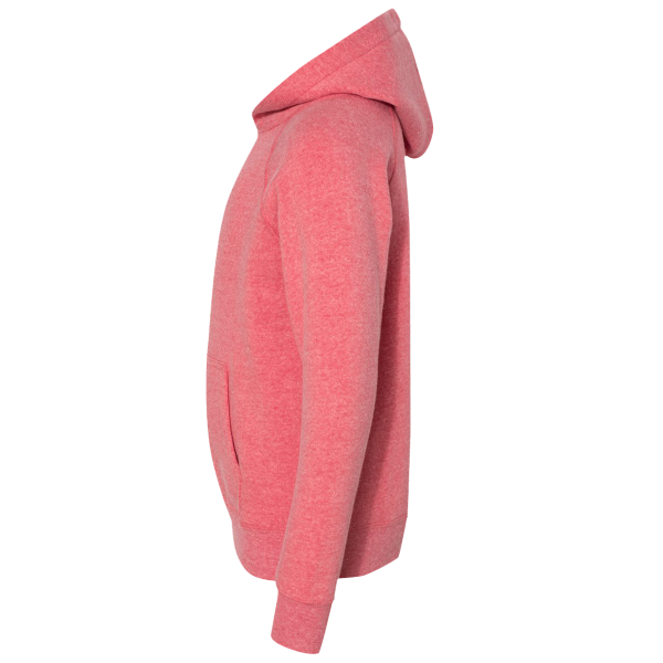 Independent Trading Co. Youth Lightweight Special Blend Raglan Hooded Sweatshirt, Pomegranate / Pomegranate, Left Sleeve view