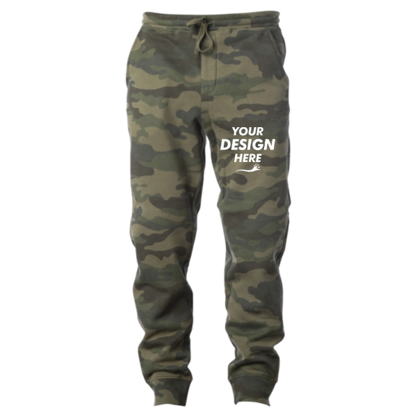 Independent Trading Co. Youth Lightweight Special Blend Sweatpants, Forest Camo Heather, Front view, Mockup