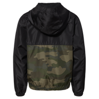 Independent Trading Co. Youth Lightweight Windbreaker Full-Zip Jacket, Black / Forest Camo, Back view