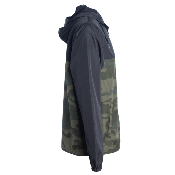 Independent Trading Co. Youth Lightweight Windbreaker Full-Zip Jacket, Black / Forest Camo, Right Sleeve view