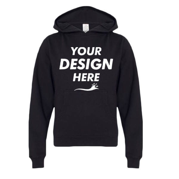Independent Trading Co. Youth Midweight Hooded Sweatshirt, Black, Front view, Mockup