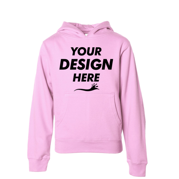 Independent Trading Co. Youth Midweight Hooded Sweatshirt, Light Pink, Front view, Mockup