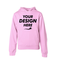 Independent Trading Co. Youth Midweight Hooded Sweatshirt, Light Pink, Front view, Mockup
