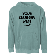 Independent Trading Co. Youth Midweight Pigment-Dyed Hooded Sweatshirt, Pigment Alpine Green, Front view, Mockup