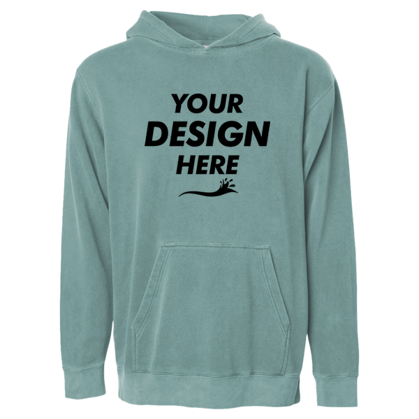 Independent Trading Co. Youth Midweight Pigment-Dyed Hooded Sweatshirt, Pigment Alpine Green, Front view, Mockup