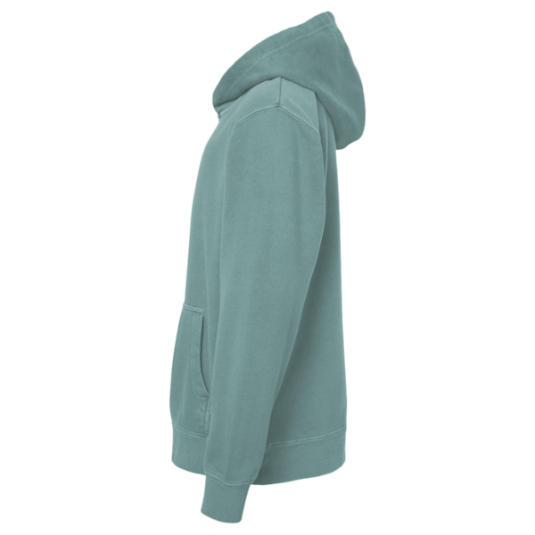 Independent Trading Co. Youth Midweight Pigment-Dyed Hooded Sweatshirt, Pigment Alpine Green, Left Sleeve view