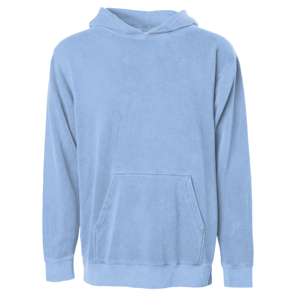 Independent Trading Co. Youth Midweight Pigment-Dyed Hooded Sweatshirt, Pigment Light Blue, Front view