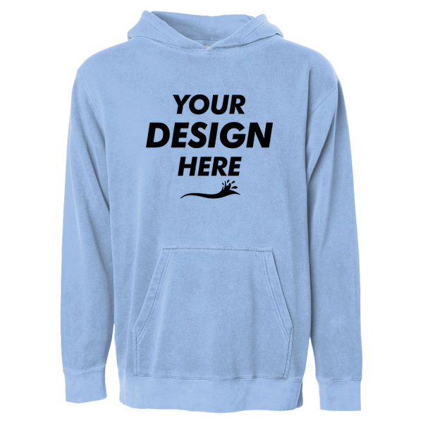 Independent Trading Co. Youth Midweight Pigment-Dyed Hooded Sweatshirt, Pigment Light Blue, Front view, Mockup