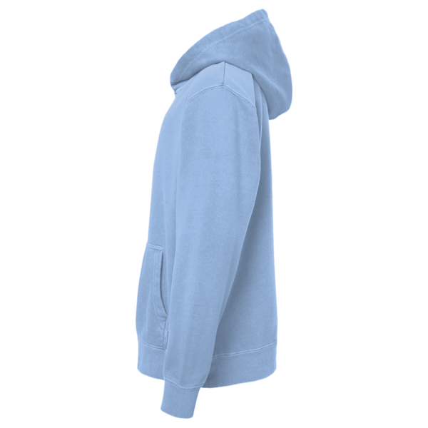 Independent Trading Co. Youth Midweight Pigment-Dyed Hooded Sweatshirt, Pigment Light Blue, Left Sleeve view