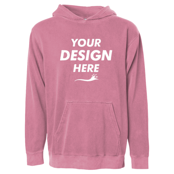 Independent Trading Co. Youth Midweight Pigment-Dyed Hooded Sweatshirt, Pigment Maroon, Front view, Mockup