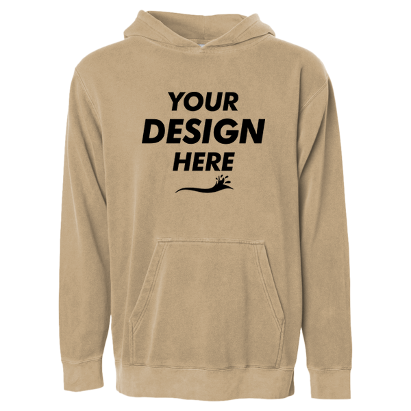 Independent Trading Co. Youth Midweight Pigment-Dyed Hooded Sweatshirt, Pigment Sandstone, Front view, Mockup