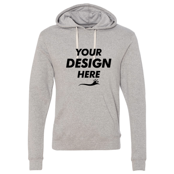 J. America Men's Triblend Fleece Hooded Sweatshirt, Grey Triblend, Front view, Mockup
