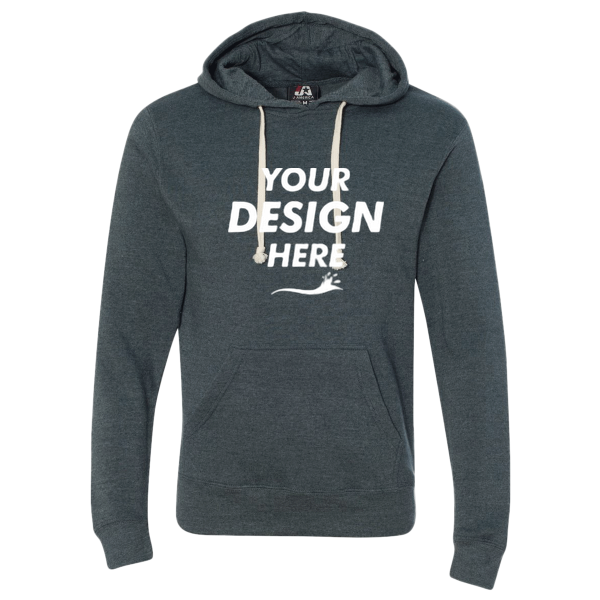 J. America Men's Triblend Fleece Hooded Sweatshirt, Navy Triblend, Front view, Mockup