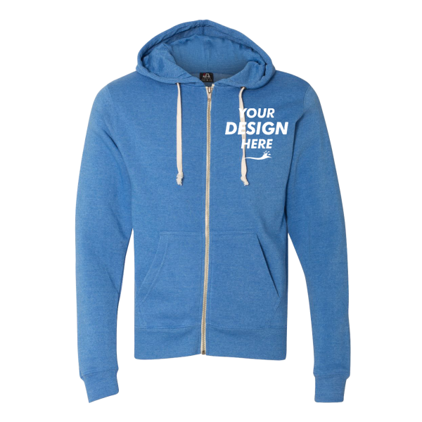 J. America Men's Triblend Full-Zip Hooded Sweatshirt, Cool Royal Triblend, Front view, Mockup