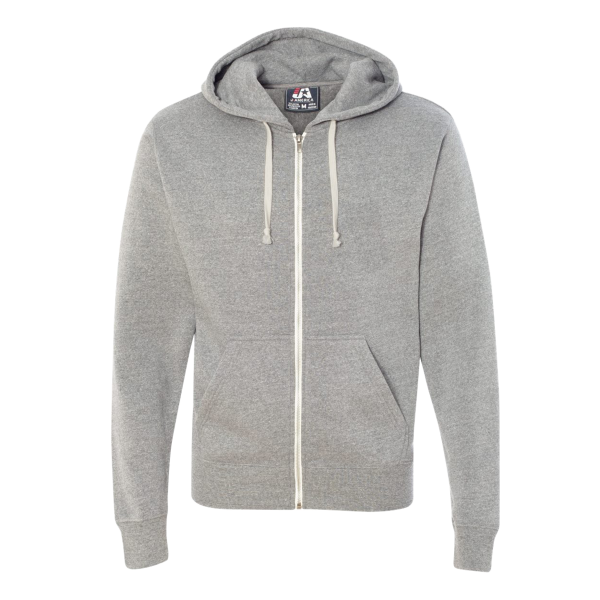 J. America Men's Triblend Full-Zip Hooded Sweatshirt, Grey Triblend, Front view