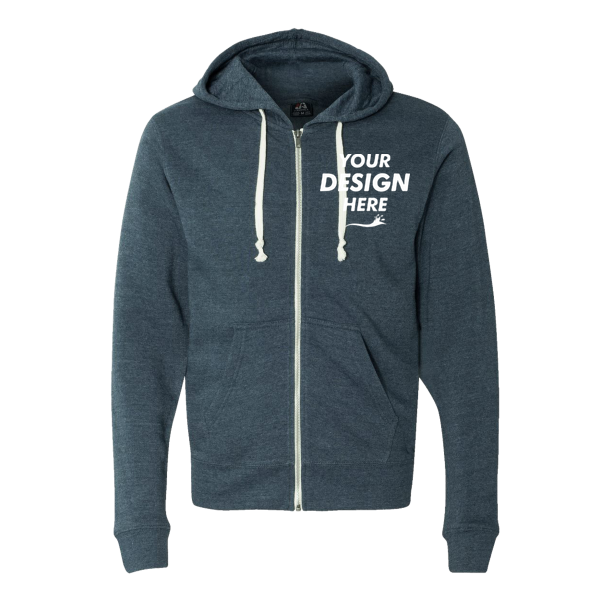J. America Men's Triblend Full-Zip Hooded Sweatshirt, Navy Triblend, Front view, Mockup