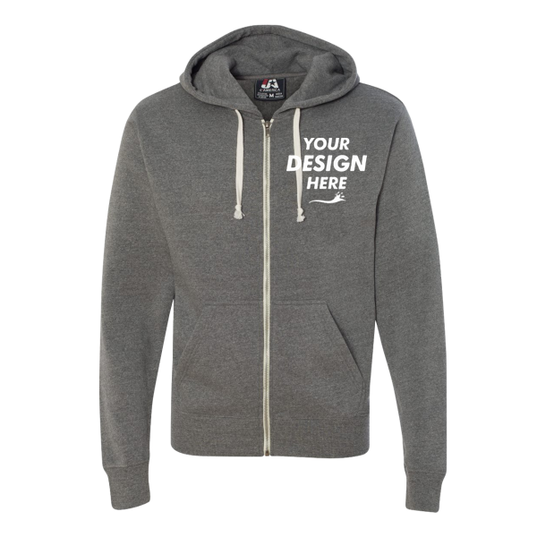 J. America Men's Triblend Full-Zip Hooded Sweatshirt, Smoke Triblend, Front view, Mockup