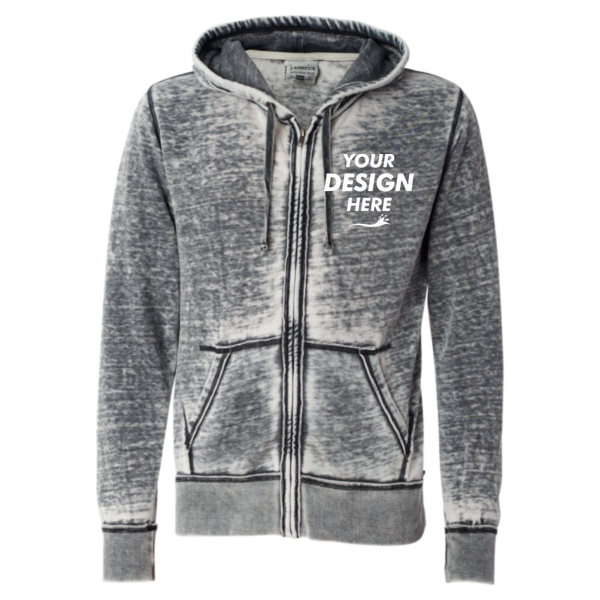 J. America Men's Vintage Zen Fleece Full-Zip Hooded Sweatshirt, Dark Smoke, Front view, Mockup