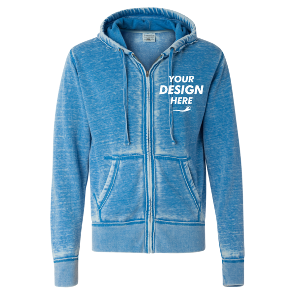 J. America Men's Vintage Zen Fleece Full-Zip Hooded Sweatshirt, Royal, Front view, Mockup
