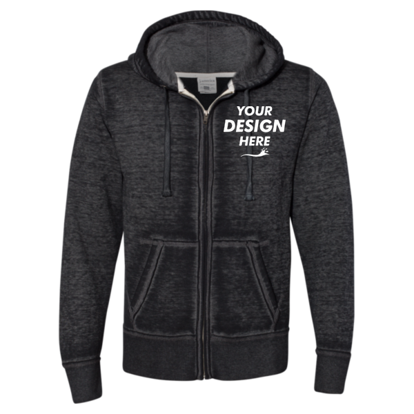 J. America Men's Vintage Zen Fleece Full-Zip Hooded Sweatshirt, Twisted Black, Front view, Mockup