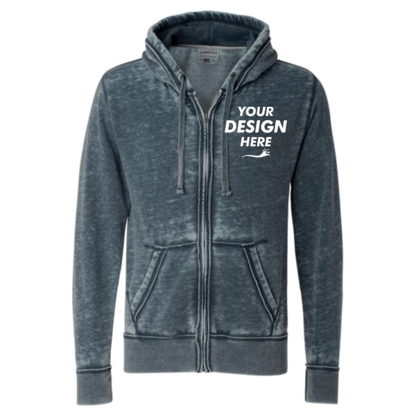 J. America Men's Vintage Zen Fleece Full-Zip Hooded Sweatshirt, Vintage Navy, Front view, Mockup