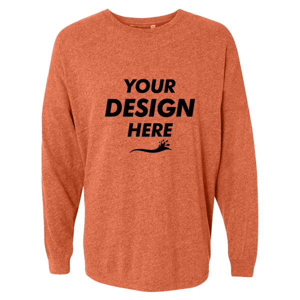 J. America Unisex Game Day Jersey Long Sleeve T-Shirt, Coral / Coral, Front view, Mockup