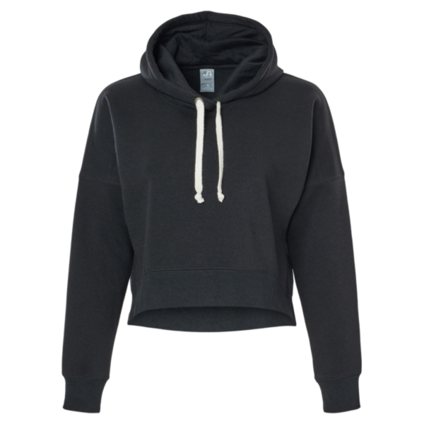 J. America Women's Crop Hooded Sweatshirt, Black Solid, Front view
