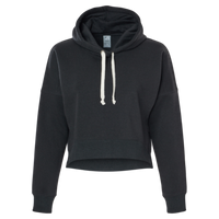 J. America Women's Crop Hooded Sweatshirt, Black Solid, Front view