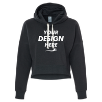 J. America Women's Crop Hooded Sweatshirt, Black Solid, Front view, Mockup