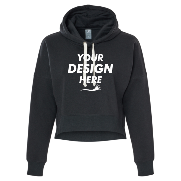 J. America Women's Crop Hooded Sweatshirt, Black Solid, Front view, Mockup