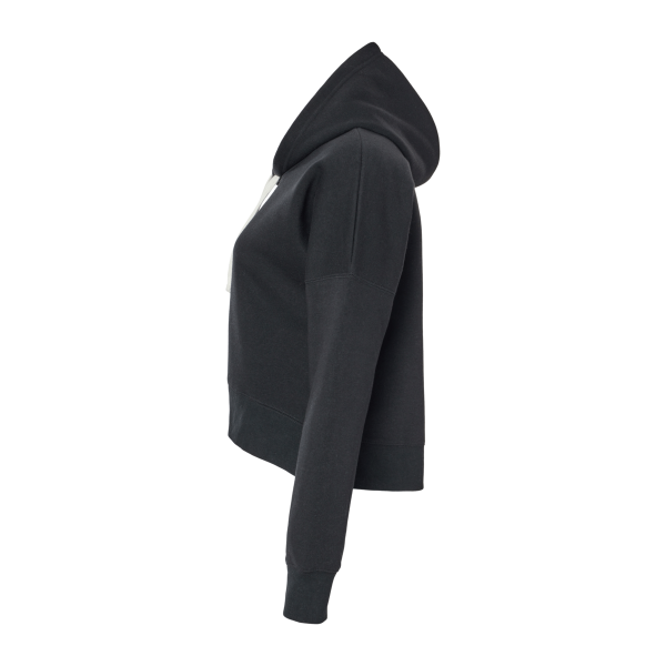 J. America Women's Crop Hooded Sweatshirt, Black Solid, Left Sleeve view