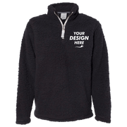 J. America Women’s Epic Sherpa Quarter-Zip Pullover, Black / Black, Front view, Mockup