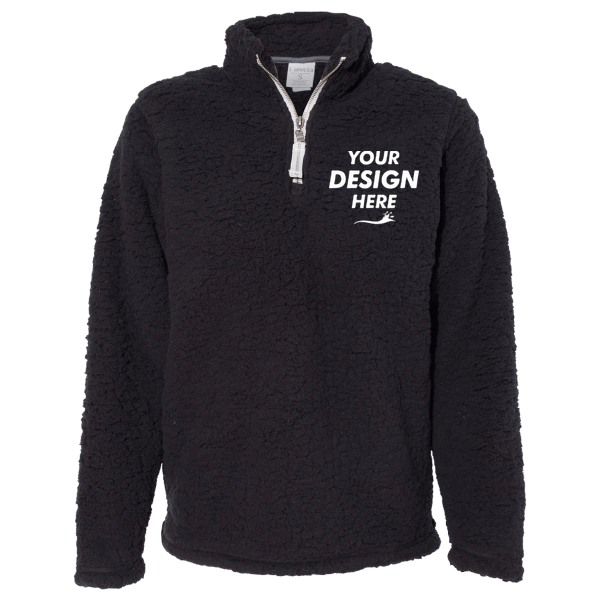 J. America Women’s Epic Sherpa Quarter-Zip Pullover, Black / Black, Front view, Mockup