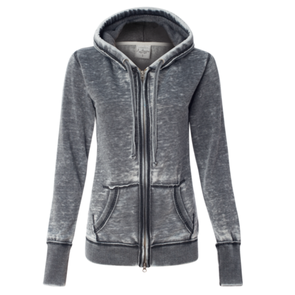 J. America Women's Zen Fleece Full-Zip Hooded Sweatshirt, Dark Smoke, Front view
