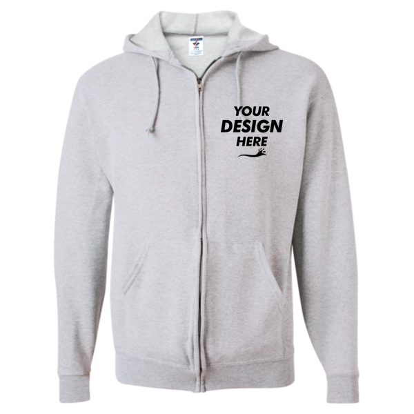 Jerzees Unisex NuBlend® Full-Zip Hooded Sweatshirt, Ash, Front view, Mockup