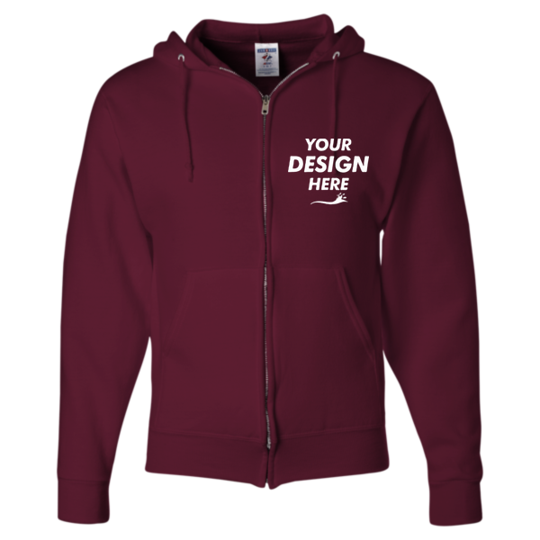 Jerzees Unisex NuBlend® Full-Zip Hooded Sweatshirt, Maroon, Front view, Mockup