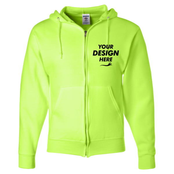 Jerzees Unisex NuBlend® Full-Zip Hooded Sweatshirt, Safety Green, Front view, Mockup