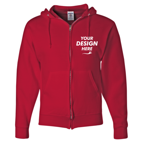 Jerzees Unisex NuBlend® Full-Zip Hooded Sweatshirt, True Red, Front view, Mockup